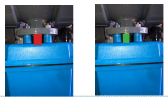 A close-up of a blue container

Description automatically generated